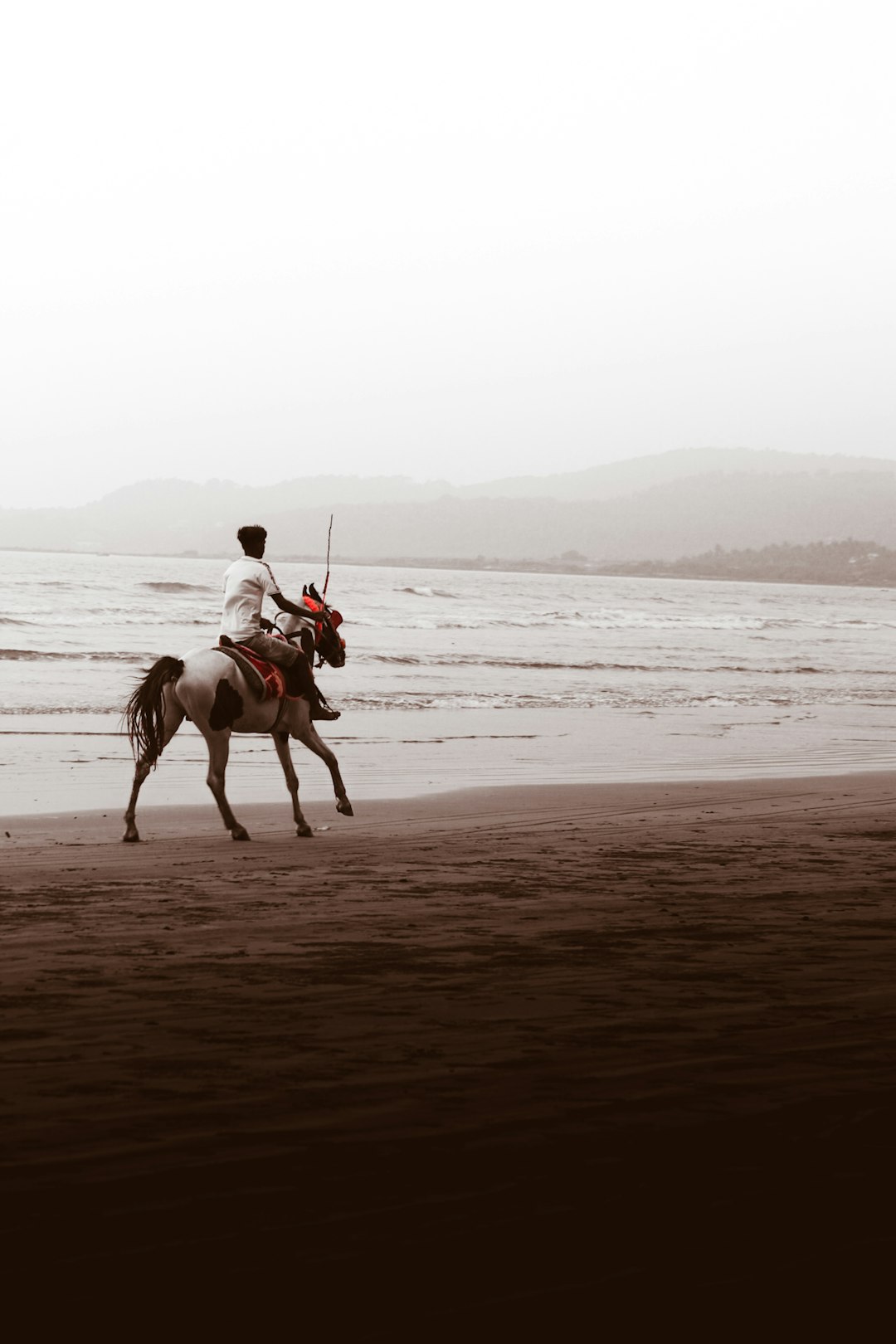 2 men riding horses on beach during daytime