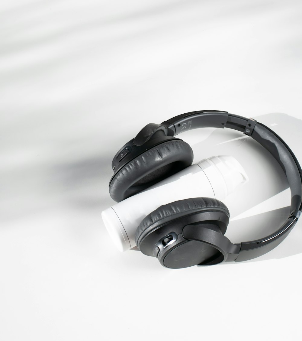 black and silver cordless headphones