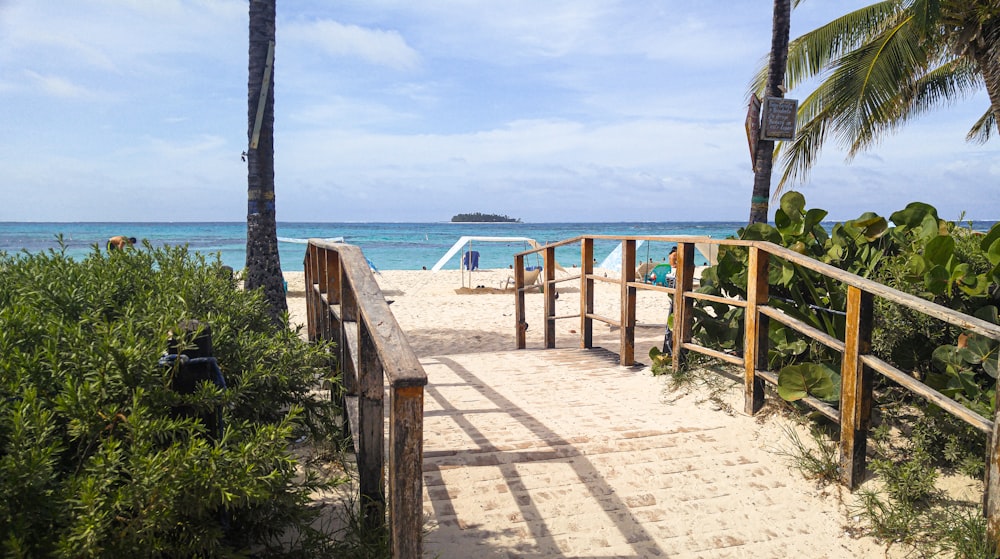 brown wooden fence on beach during daytime