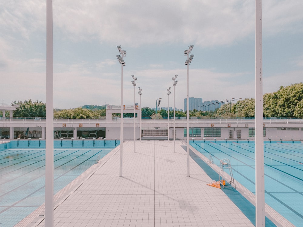 white and blue swimming pool