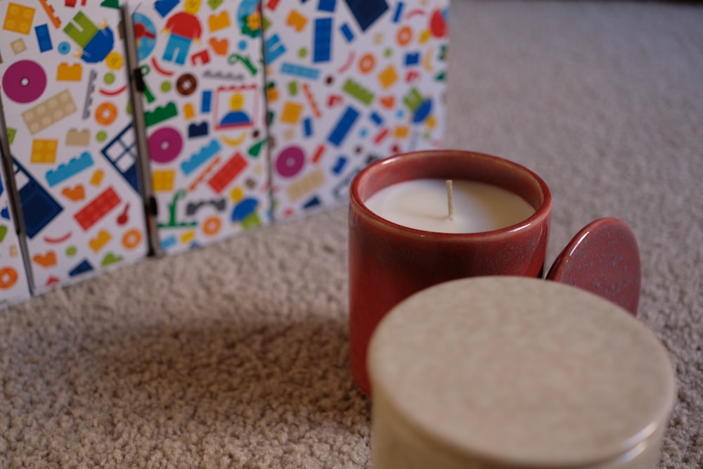 red and white pillar candle