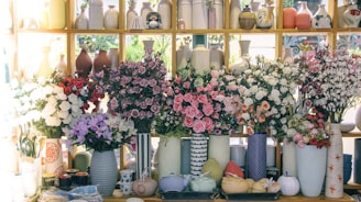 pink and white flowers on table