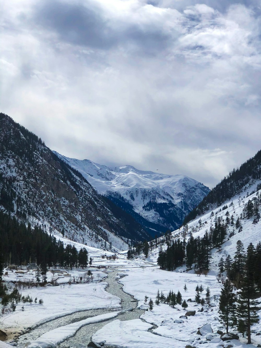 snow covered field and mountains during daytime