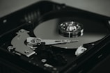 black and silver hard disk drive