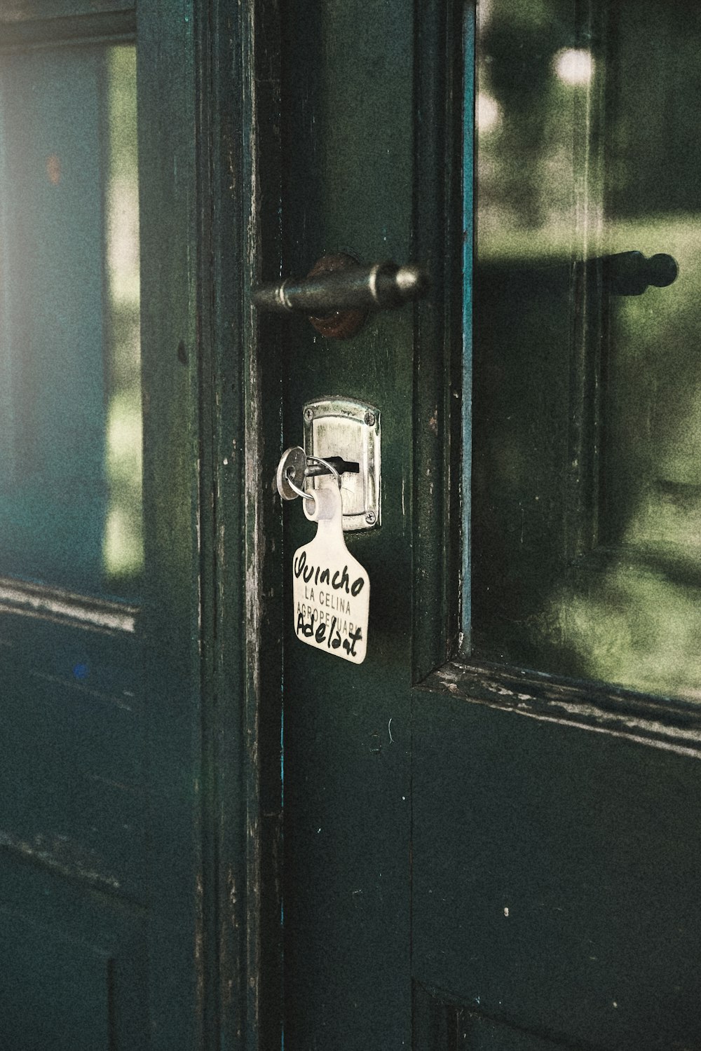 silver padlock on black wooden door