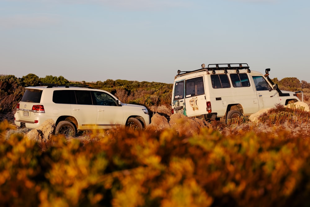 white suv on brown field during daytime