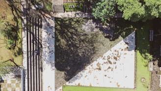 Exterior view of estudio mädi's garden with hexagonal stepping stones and rounded corners.