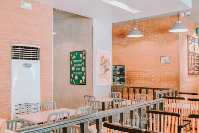 Brick Backdrop Canteen — commercial cafeteria & pantry interior design