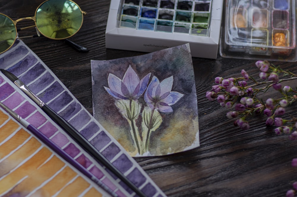 purple and white flower painting