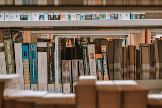books on brown wooden shelf