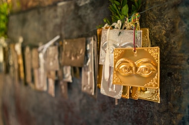 gold and silver floral engraved wall decor