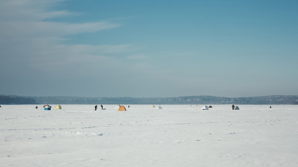 people on white snow covered field under blue sky during daytime