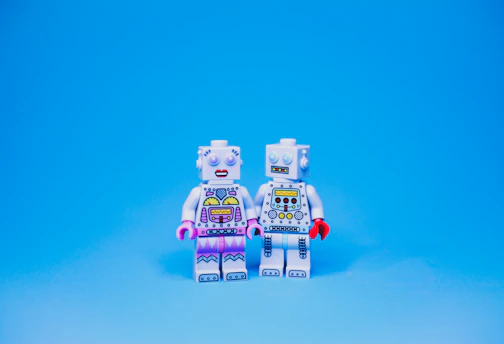 white and purple robot toy