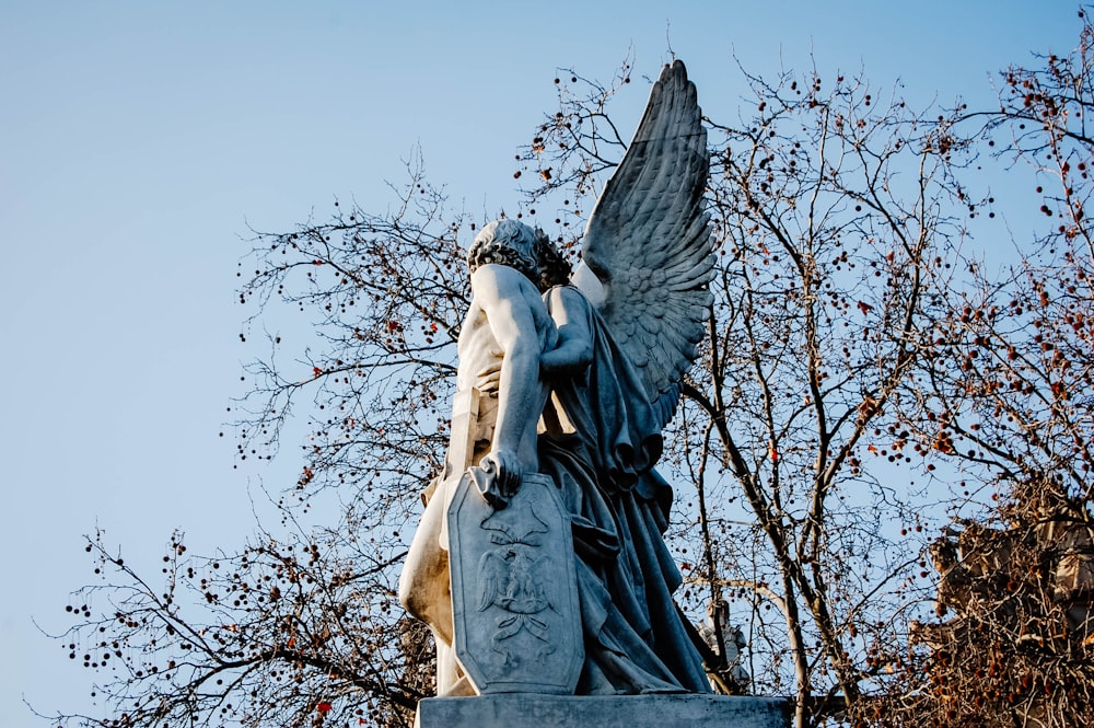 angel statue on brown tree branch
