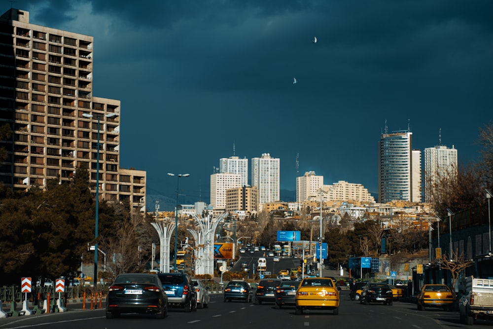 cars on road near high rise buildings during daytime