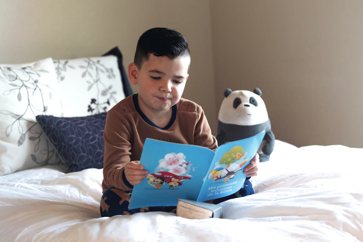 Preschool child listening to a calming bedtime story