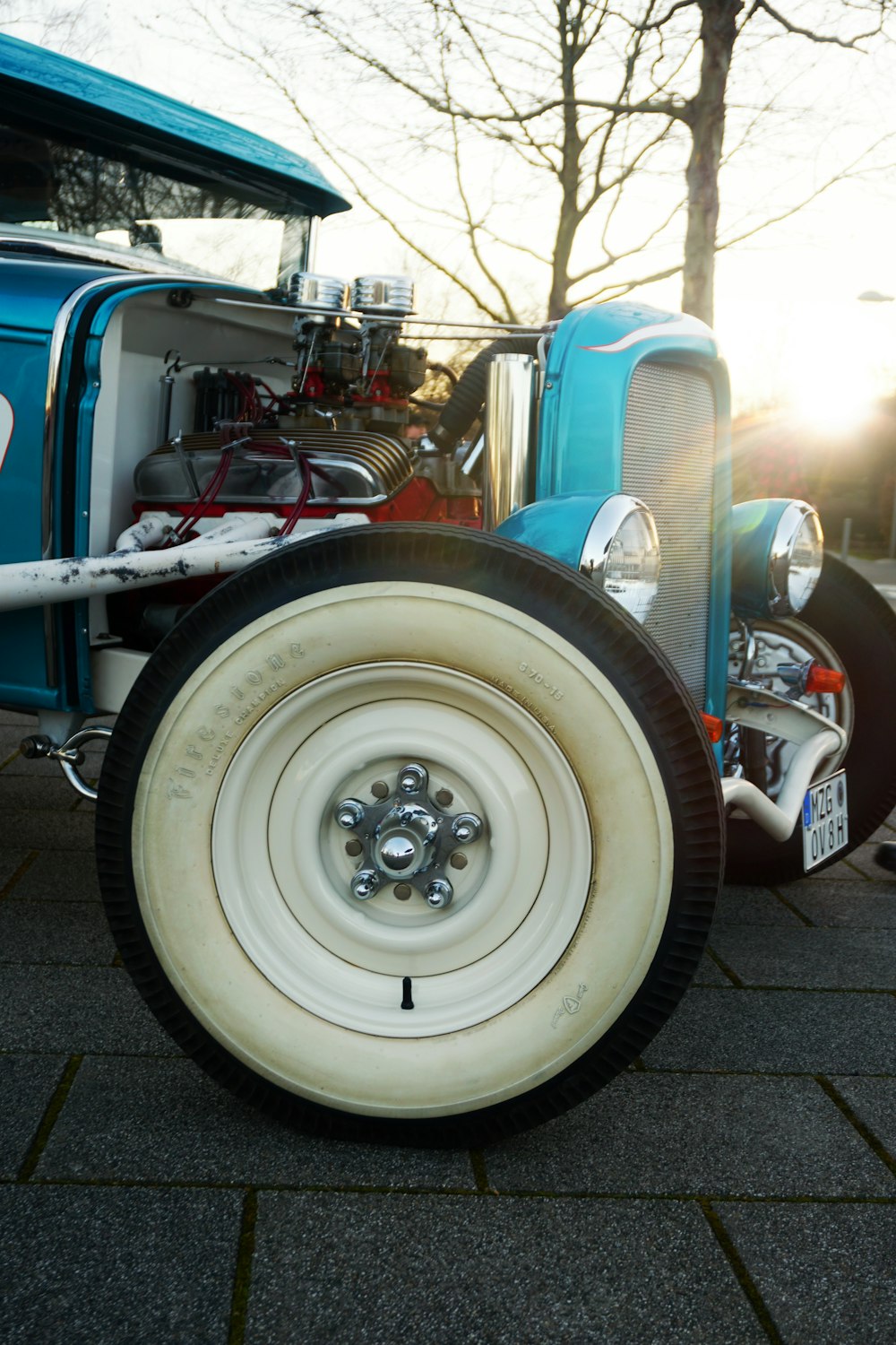 blue and silver vintage car