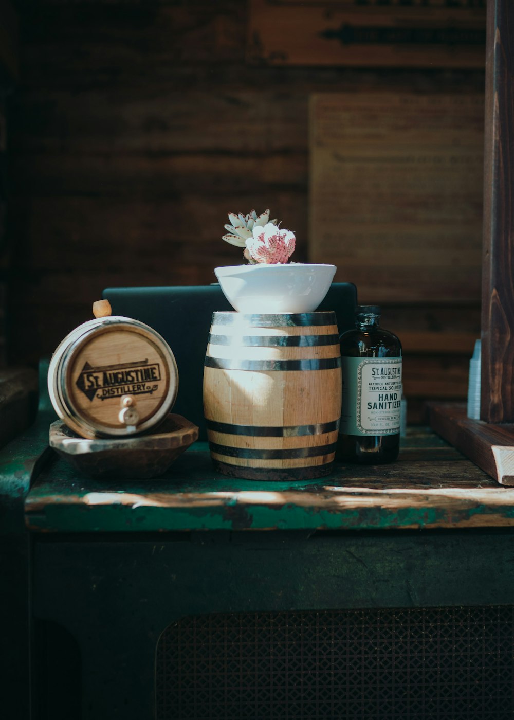 blue and white labeled jar