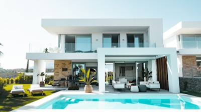 white and blue swimming pool