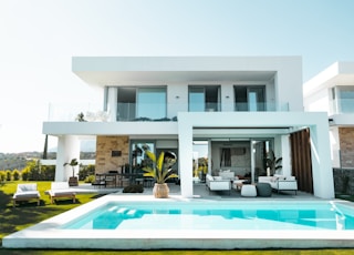white and blue swimming pool
