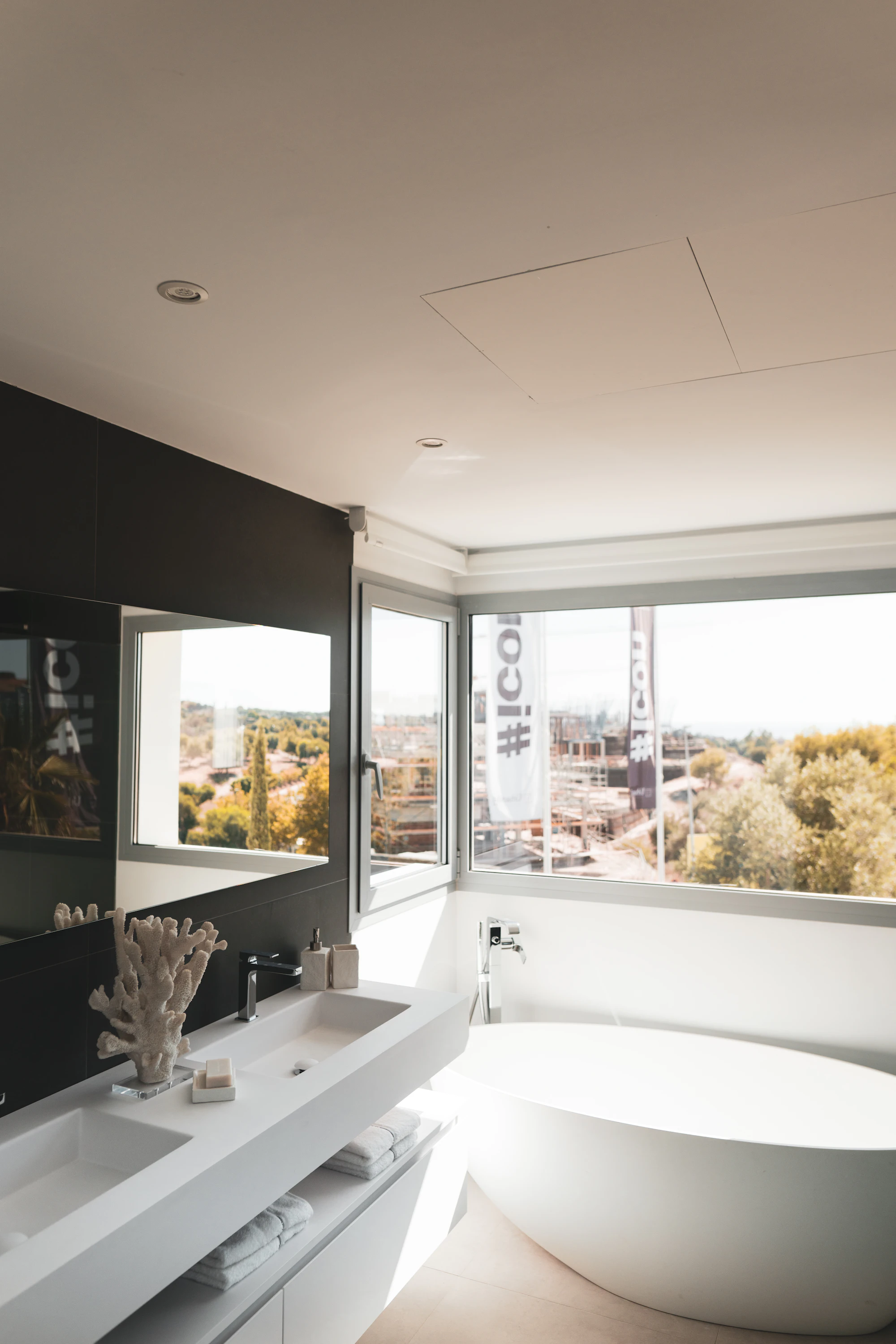 Bathroom with a corner window