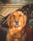 A joyful golden retriever with a glossy coat sitting beside a smiling woman in a sunlit garden.