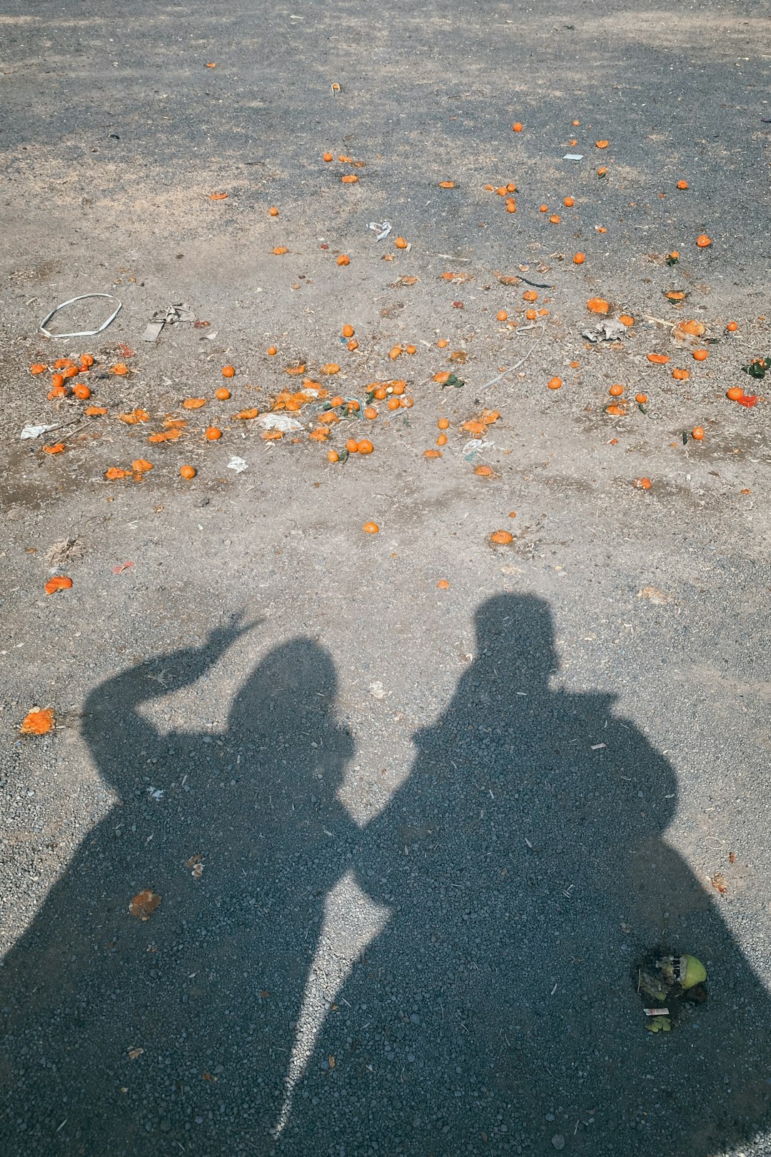 shadow of 2 person on gray concrete road