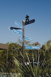 blue and white street sign