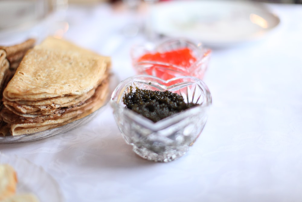 brown bread on clear glass bowl