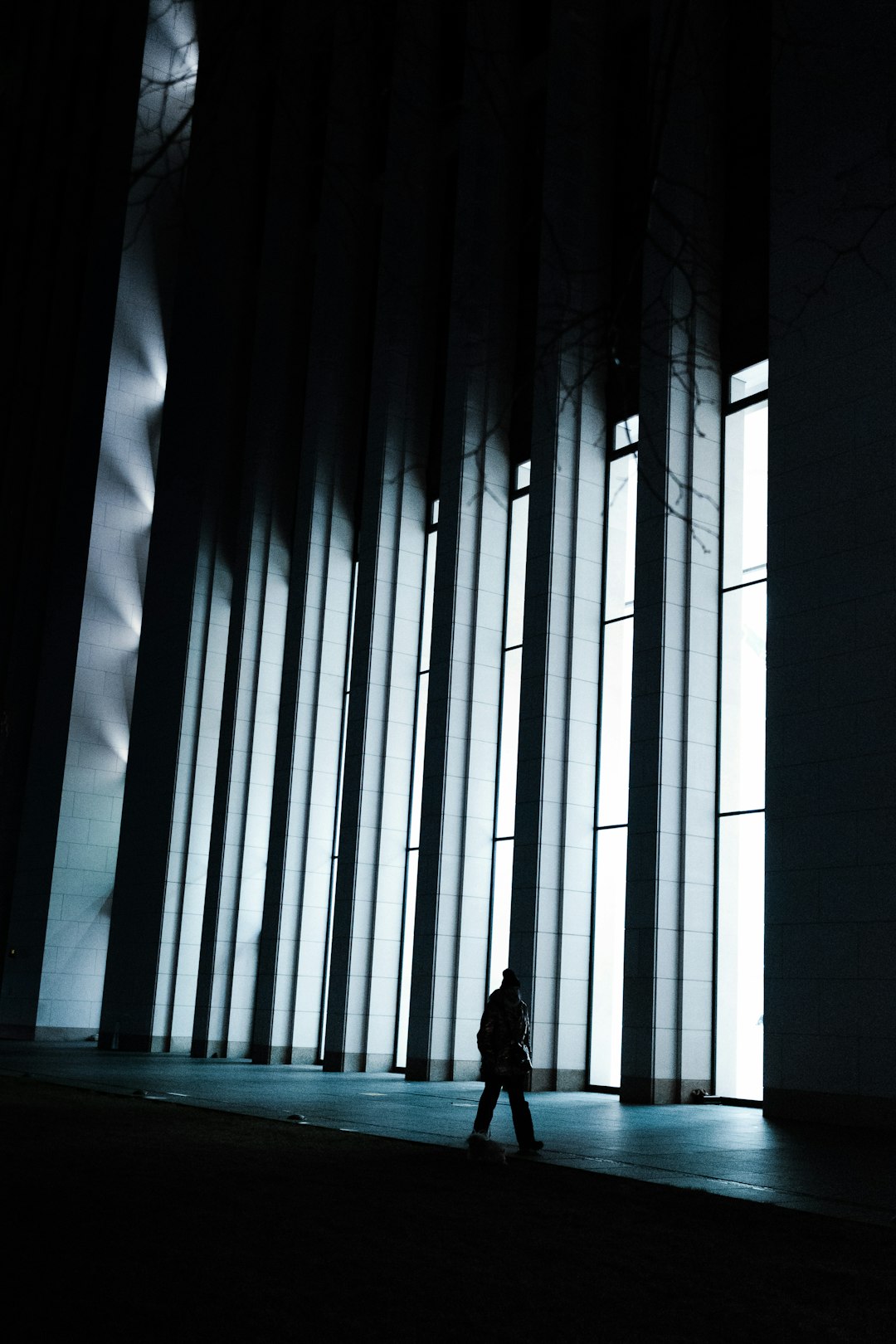 silhouette of person standing on hallway