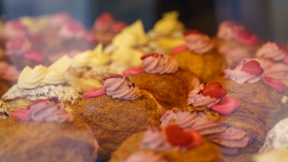 brown bread with white and pink flower petals