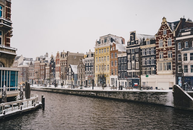 Amsterdam canal houses in winter