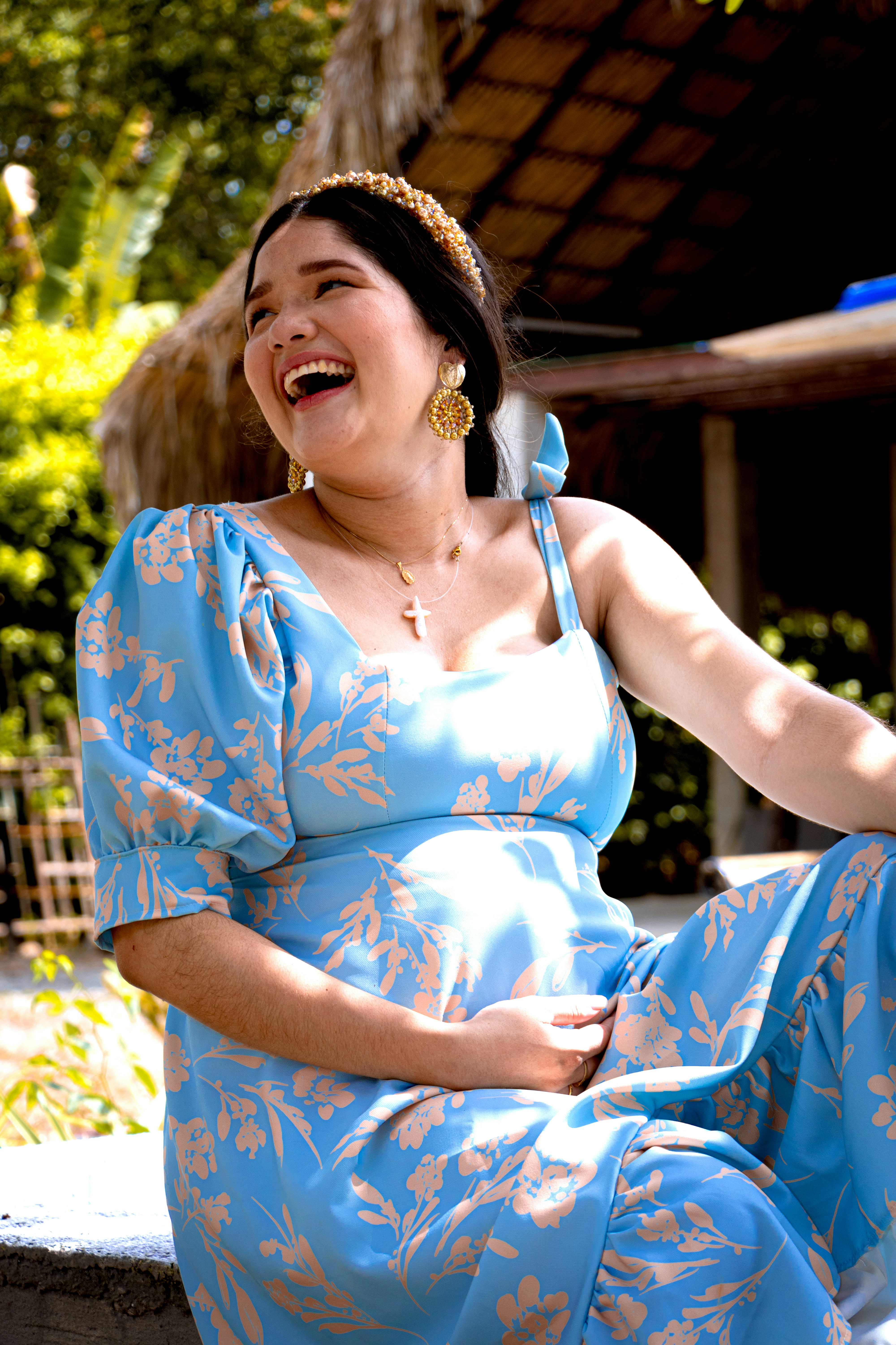 Woman in blue and white floral spaghetti strap dress photo  Free Woman  Image on Unsplash