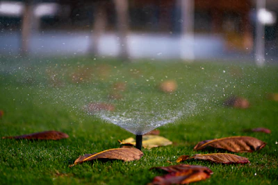sprinkler system installation in a residential lawn