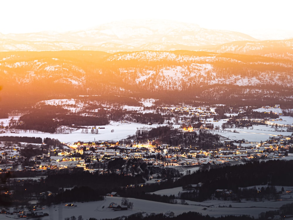 aerial view of city during night time