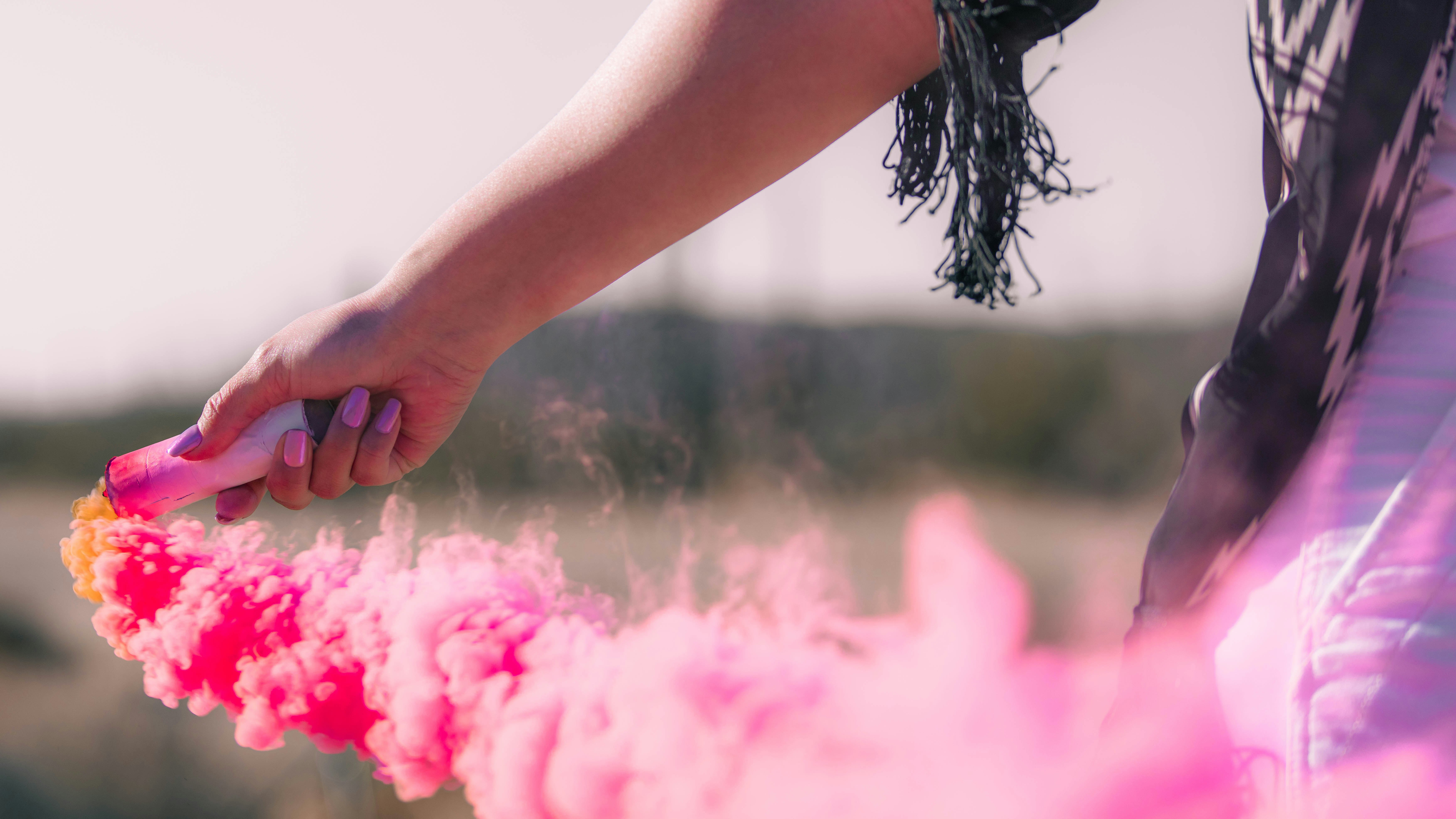 person holding pink and white flower petals