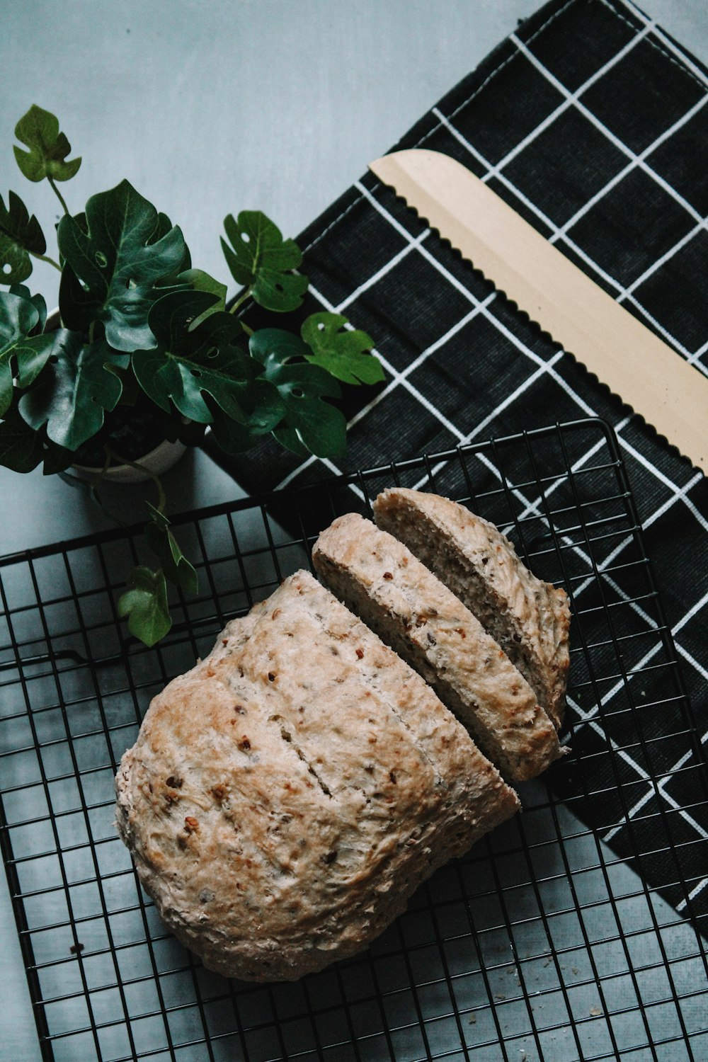 brown bread on black metal grill