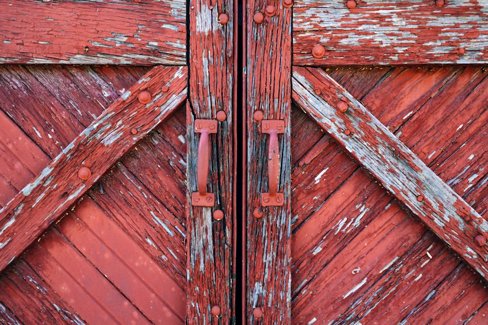 red and white wooden door