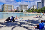 A vibrant beach scene in Brazil with golden sand and clear blue water under a sunny sky.
