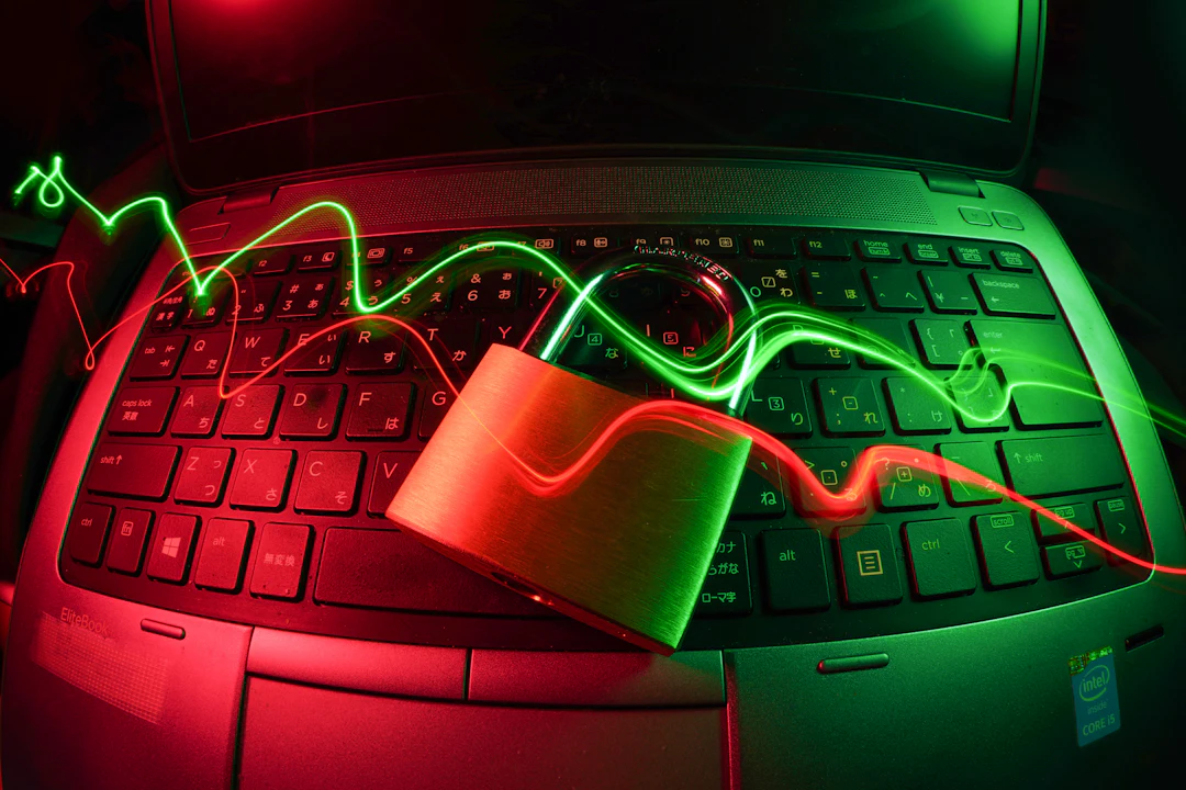 Cybersecurity lock laptop
