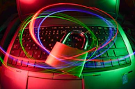 padlock on laptop with light trails