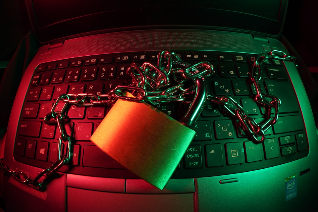 brown padlock on black computer keyboard, Cyber security image</p>
<p>