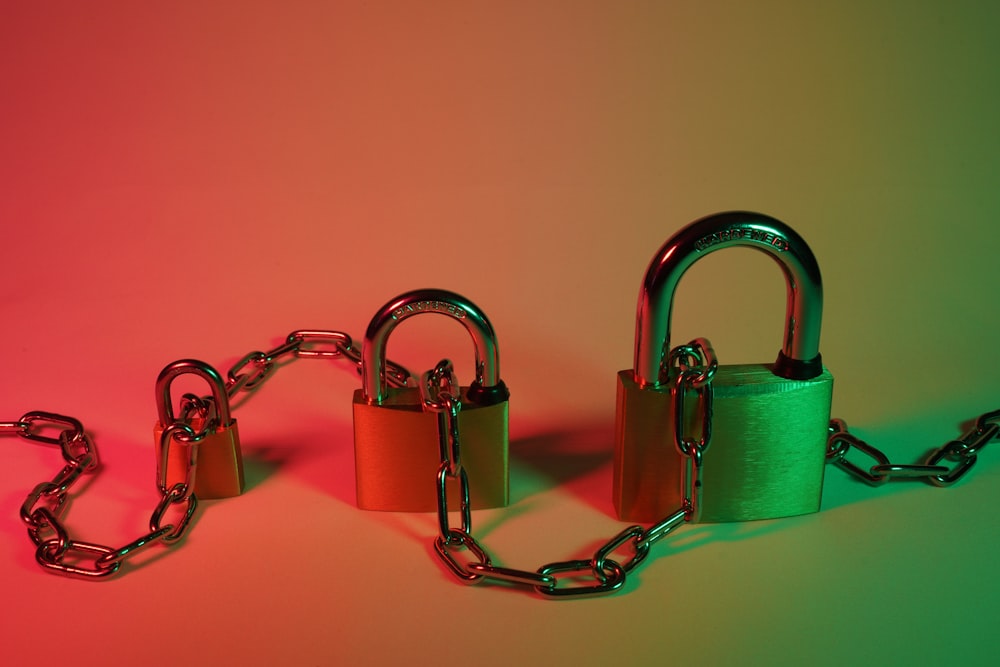 green padlock on pink surface