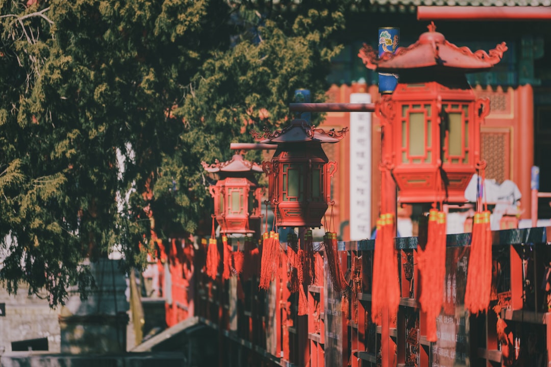 red chinese lanterns on black metal fence