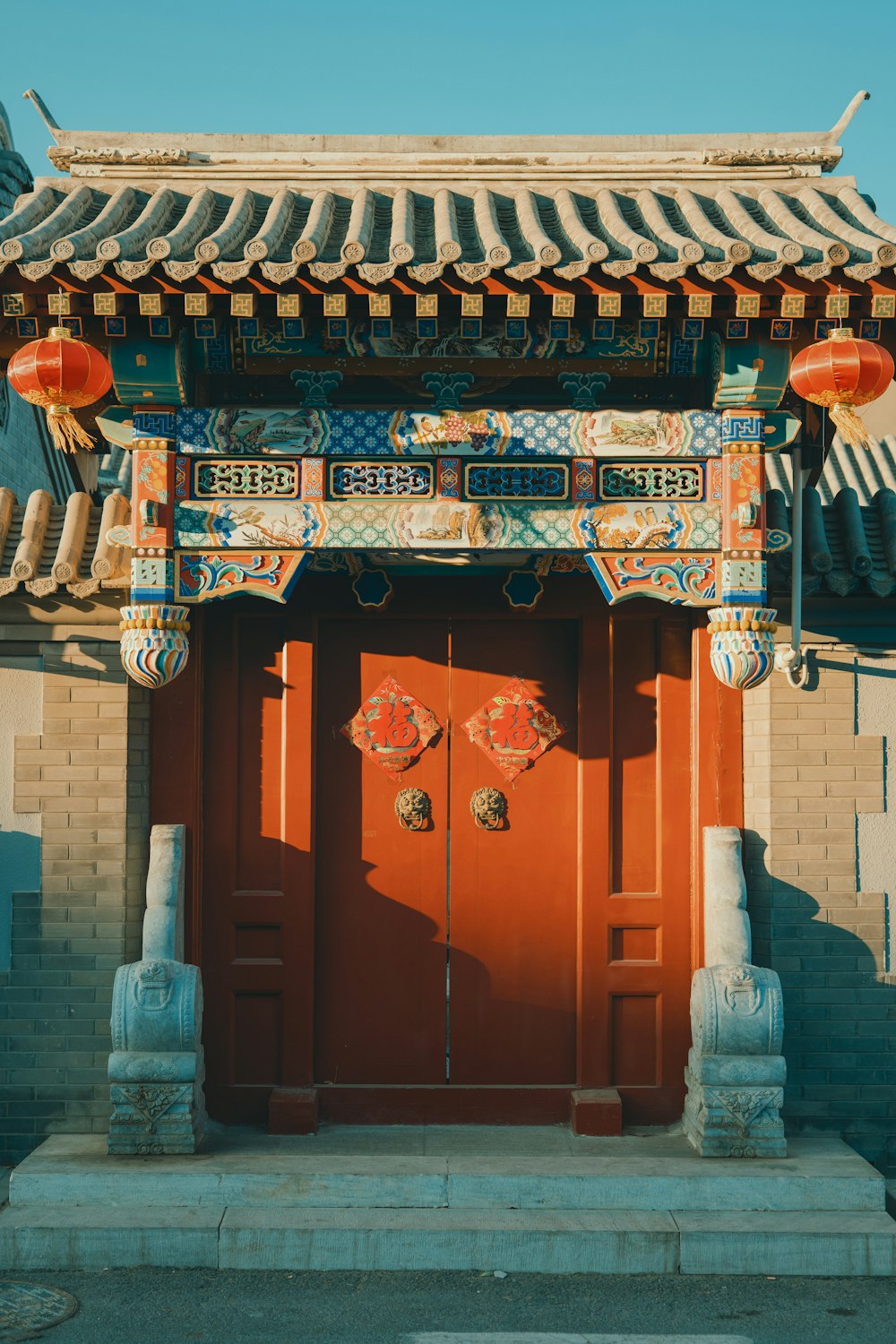 red and brown wooden door