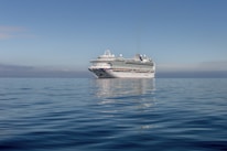 A beautiful cruise ship sailing on calm blue waters under a clear sky.
