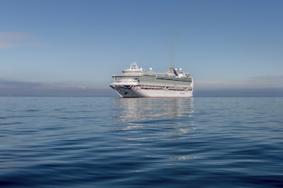 A beautiful cruise ship sailing on calm blue waters under a clear sky.