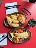 A vibrant plate of traditional fish and chips.