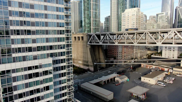 Collage showing various business sectors including transportation, logistics, and corporate offices.