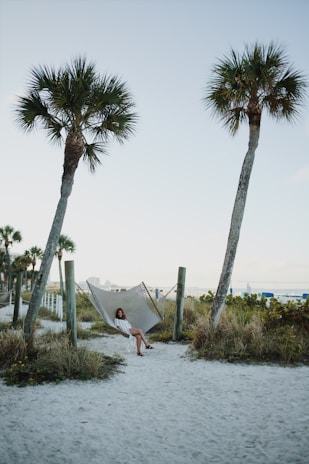 A serene beach in Goa with palm trees swaying and a hammock inviting relaxation.